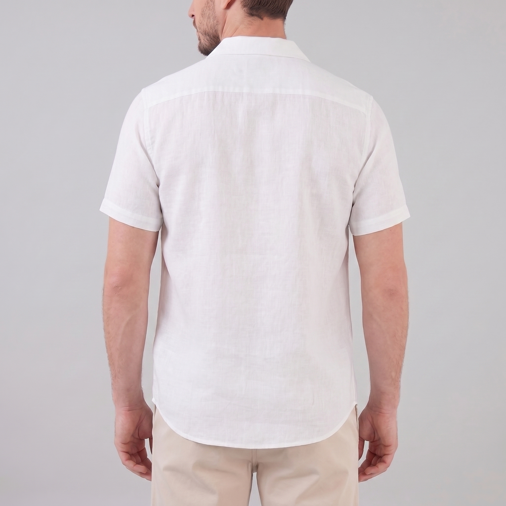 Men's Short-Sleeve Camp Collar Shirt - Lightweight Cotton for Casual Wear