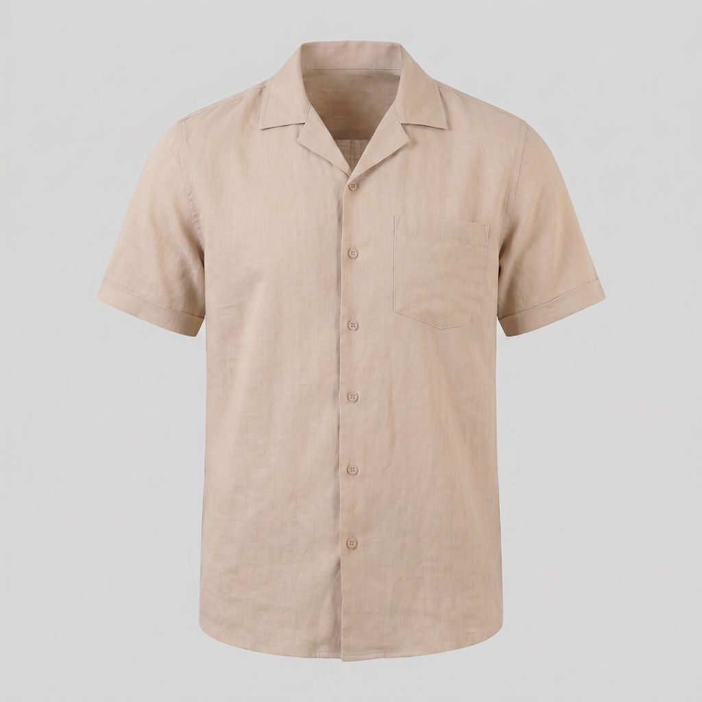 Men's Short-Sleeve Camp Collar Shirt - Lightweight Cotton for Casual Wear