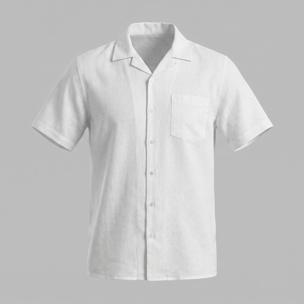 Men's Short-Sleeve Camp Collar Shirt - Lightweight Cotton for Casual Wear