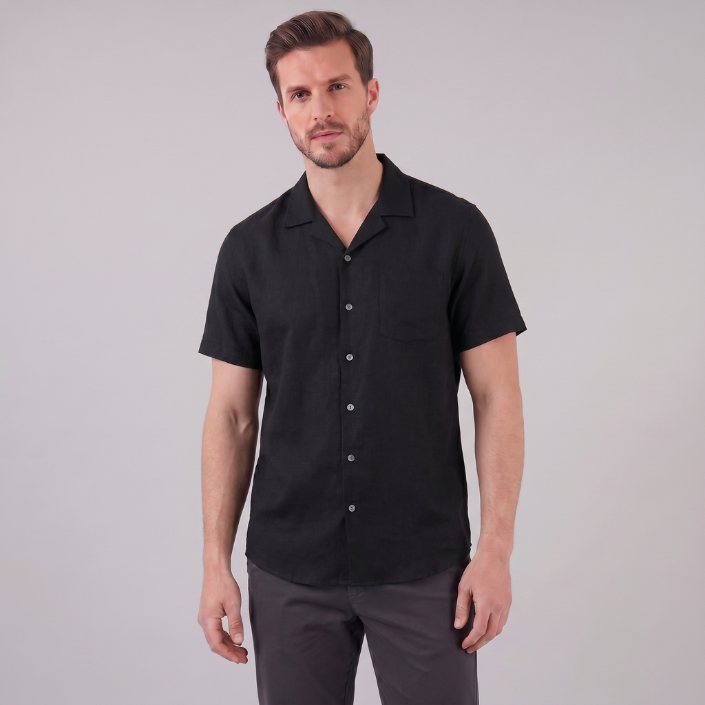 Men's Short-Sleeve Camp Collar Shirt - Lightweight Cotton for Casual Wear