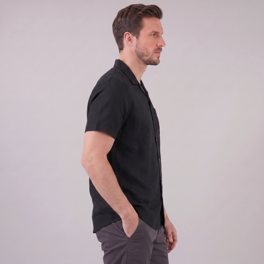 Men's Short-Sleeve Camp Collar Shirt - Lightweight Cotton for Casual Wear