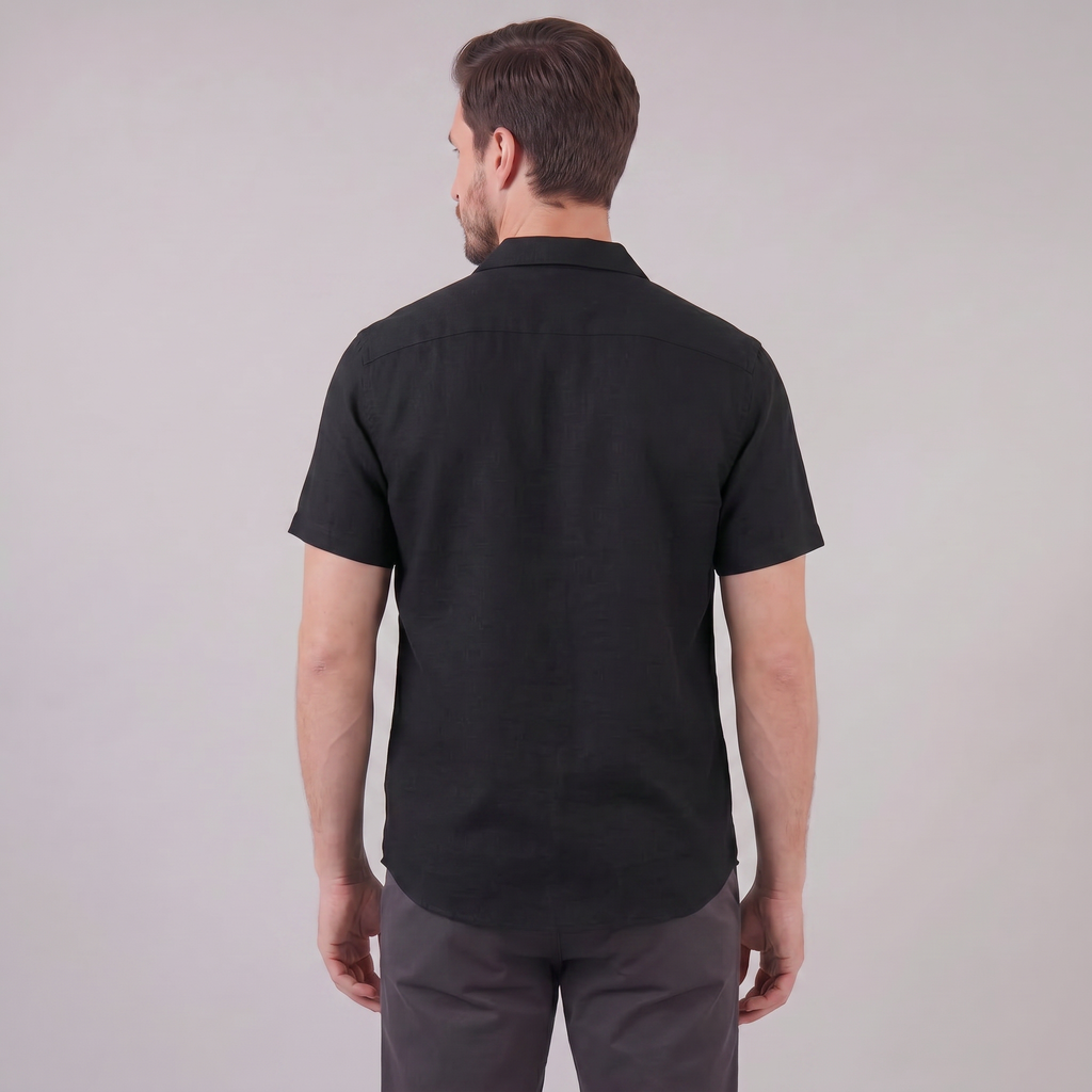 Men's Short-Sleeve Camp Collar Shirt - Lightweight Cotton for Casual Wear