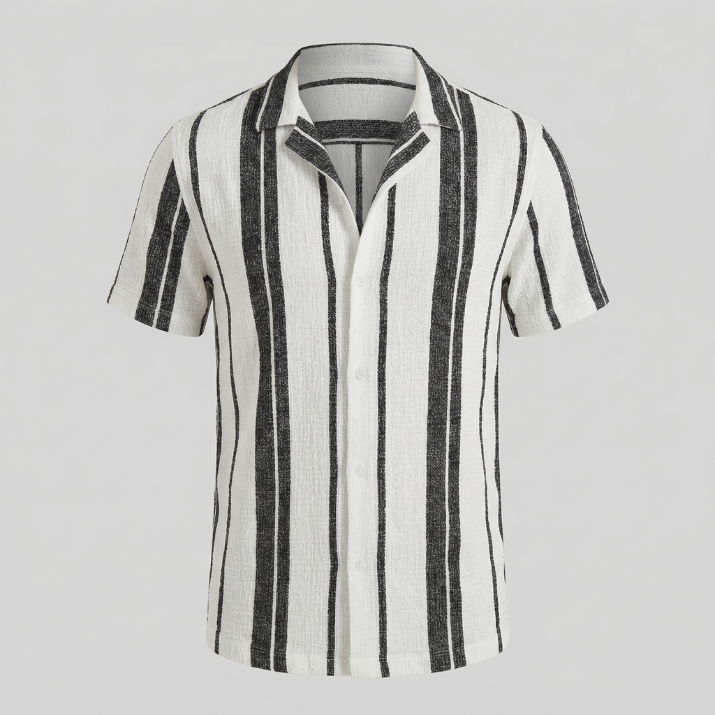 Men's Short Sleeve Cotton Button-Down Shirt for Casual Wear