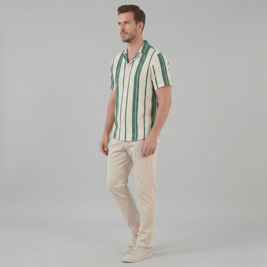 Men's Short Sleeve Cotton Button-Down Shirt for Casual Wear