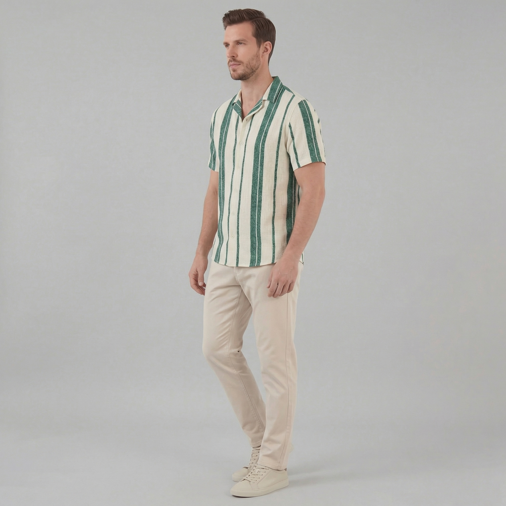 Men's Short Sleeve Cotton Button-Down Shirt for Casual Wear