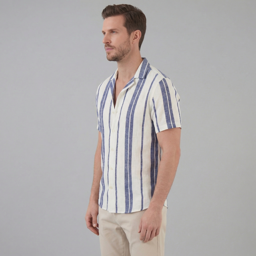 Men's Short Sleeve Cotton Button-Down Shirt for Casual Wear