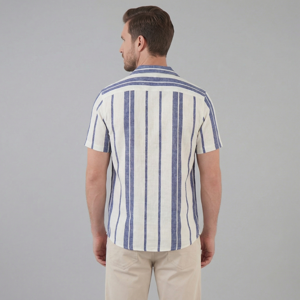 Men's Short Sleeve Cotton Button-Down Shirt for Casual Wear