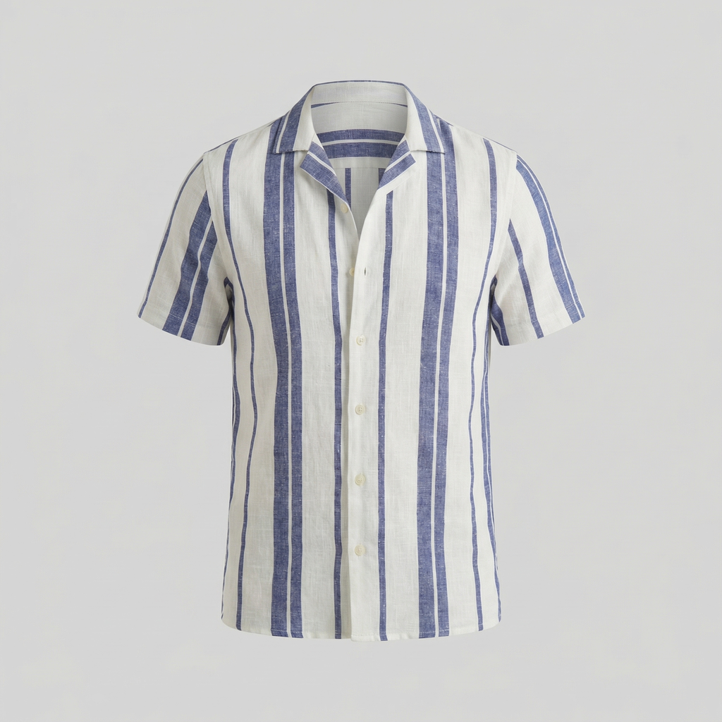 Men's Short Sleeve Cotton Button-Down Shirt for Casual Wear