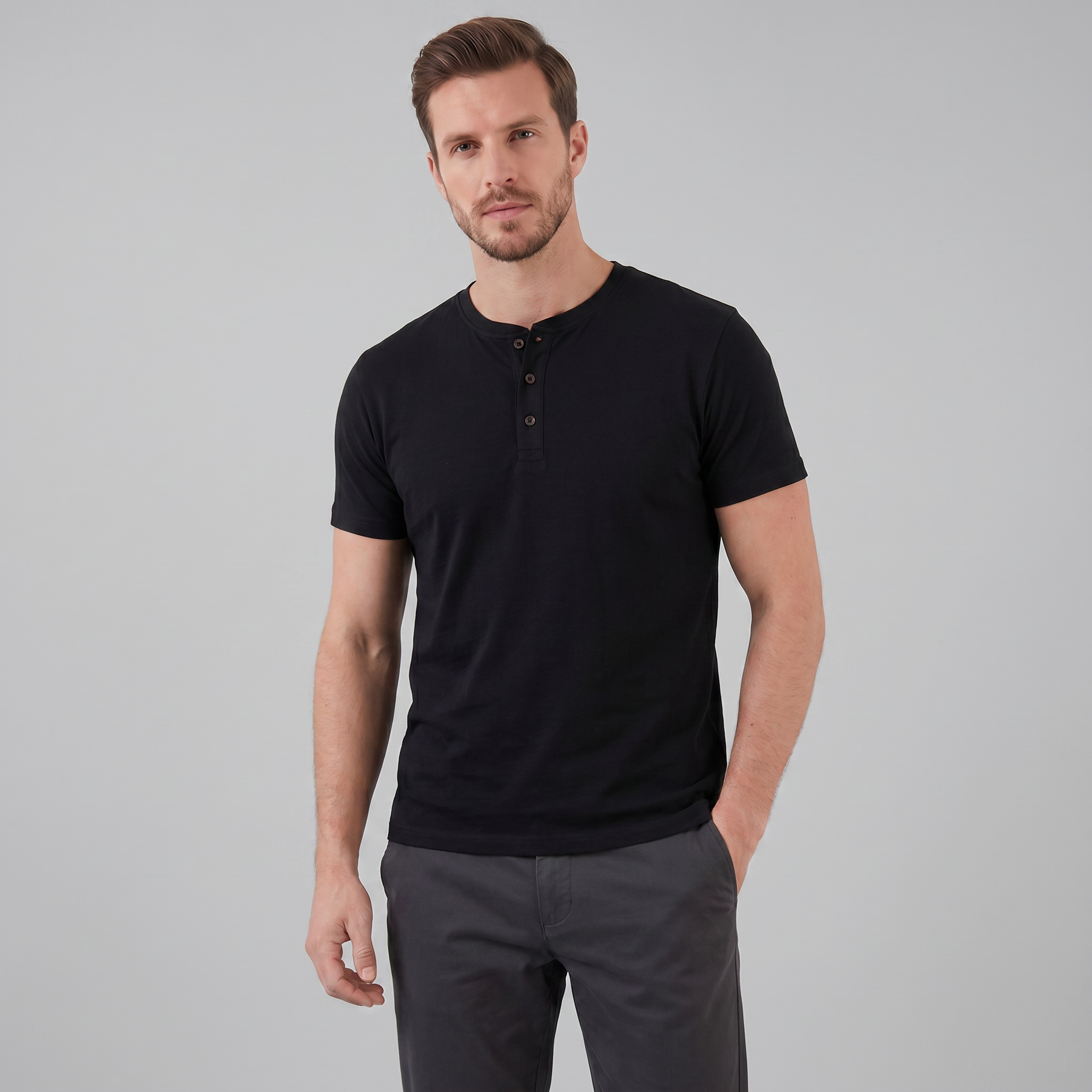 Men's Short Sleeve Cotton Henley Shirt for Casual Wear and Everyday Comfort