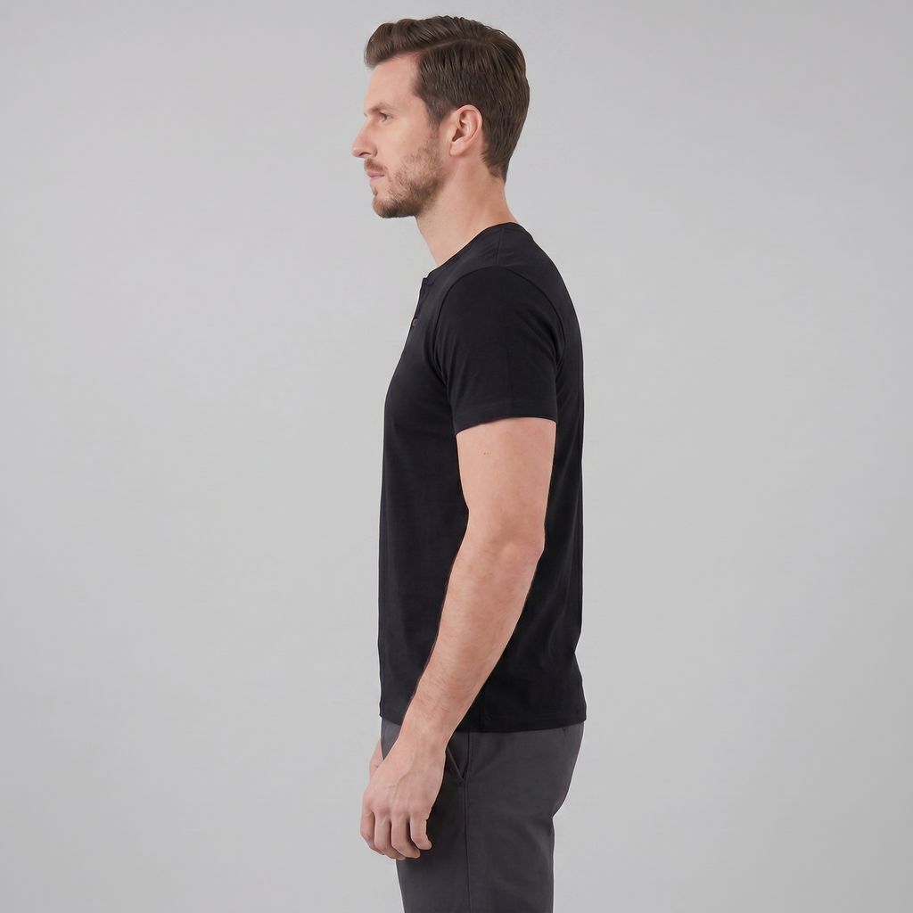 Men's Short Sleeve Cotton Henley Shirt for Casual Wear and Everyday Comfort