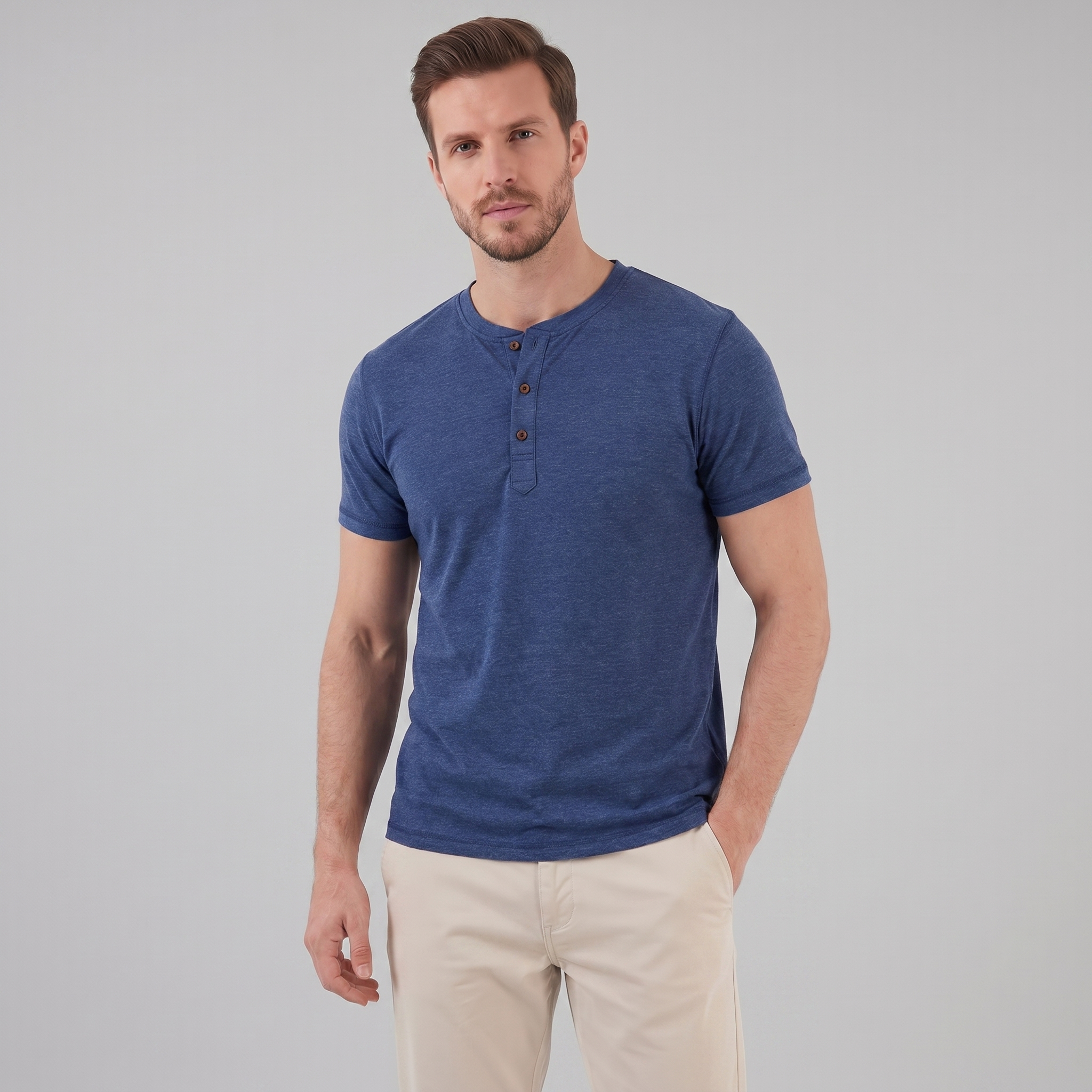 Men's Short Sleeve Cotton Henley Shirt for Casual Wear and Everyday Comfort