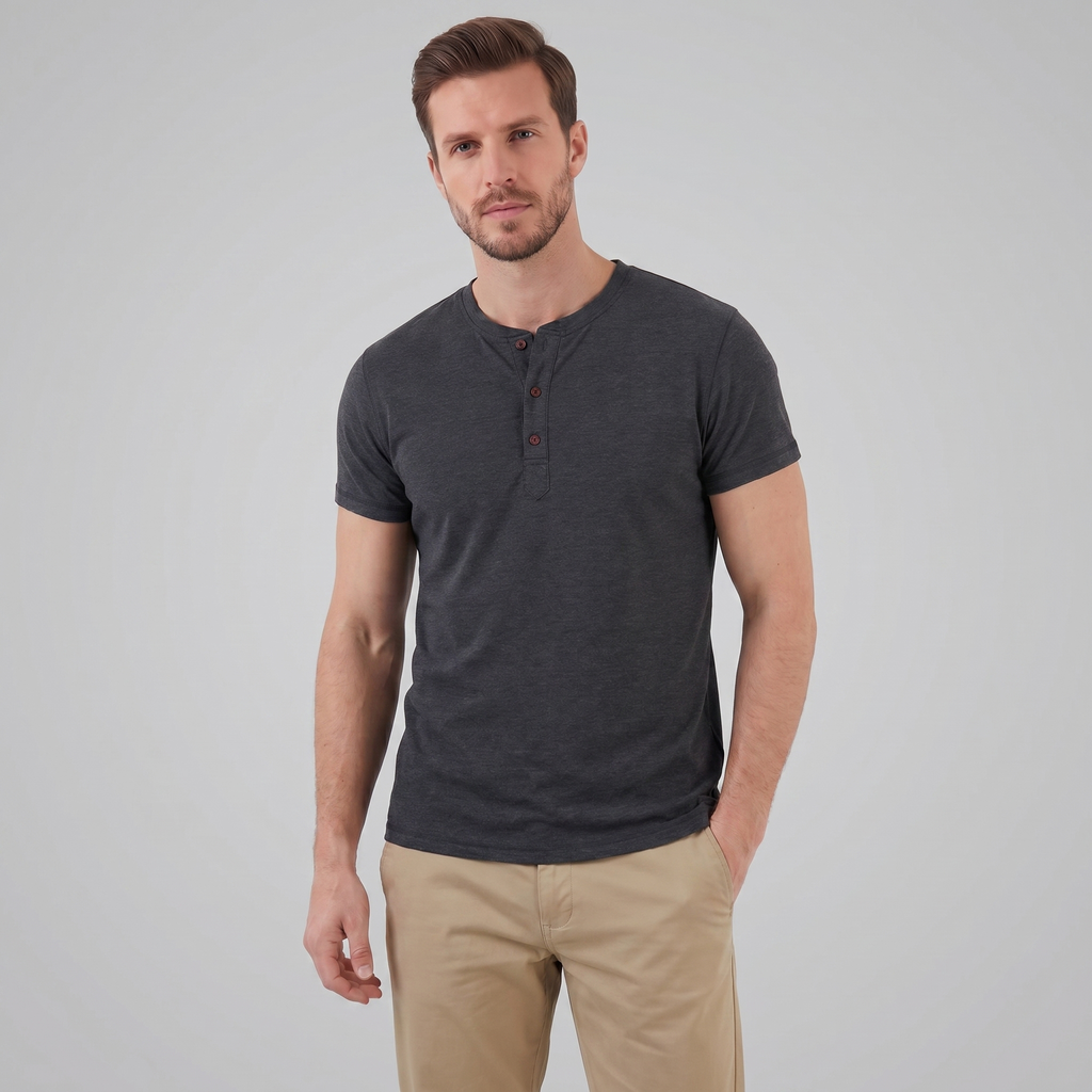 Men's Short Sleeve Cotton Henley Shirt for Casual Wear and Everyday Comfort