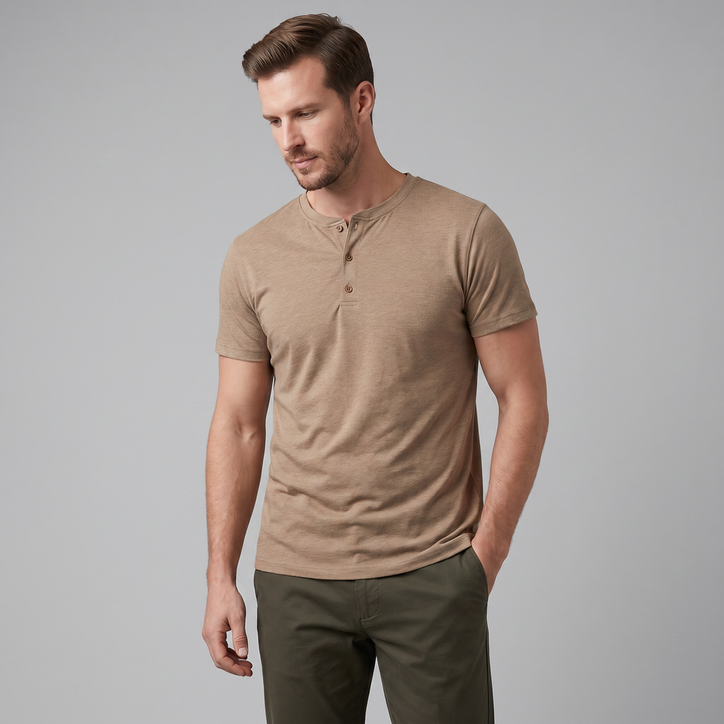 Men's Short Sleeve Cotton Henley Shirt for Casual Wear and Everyday Comfort