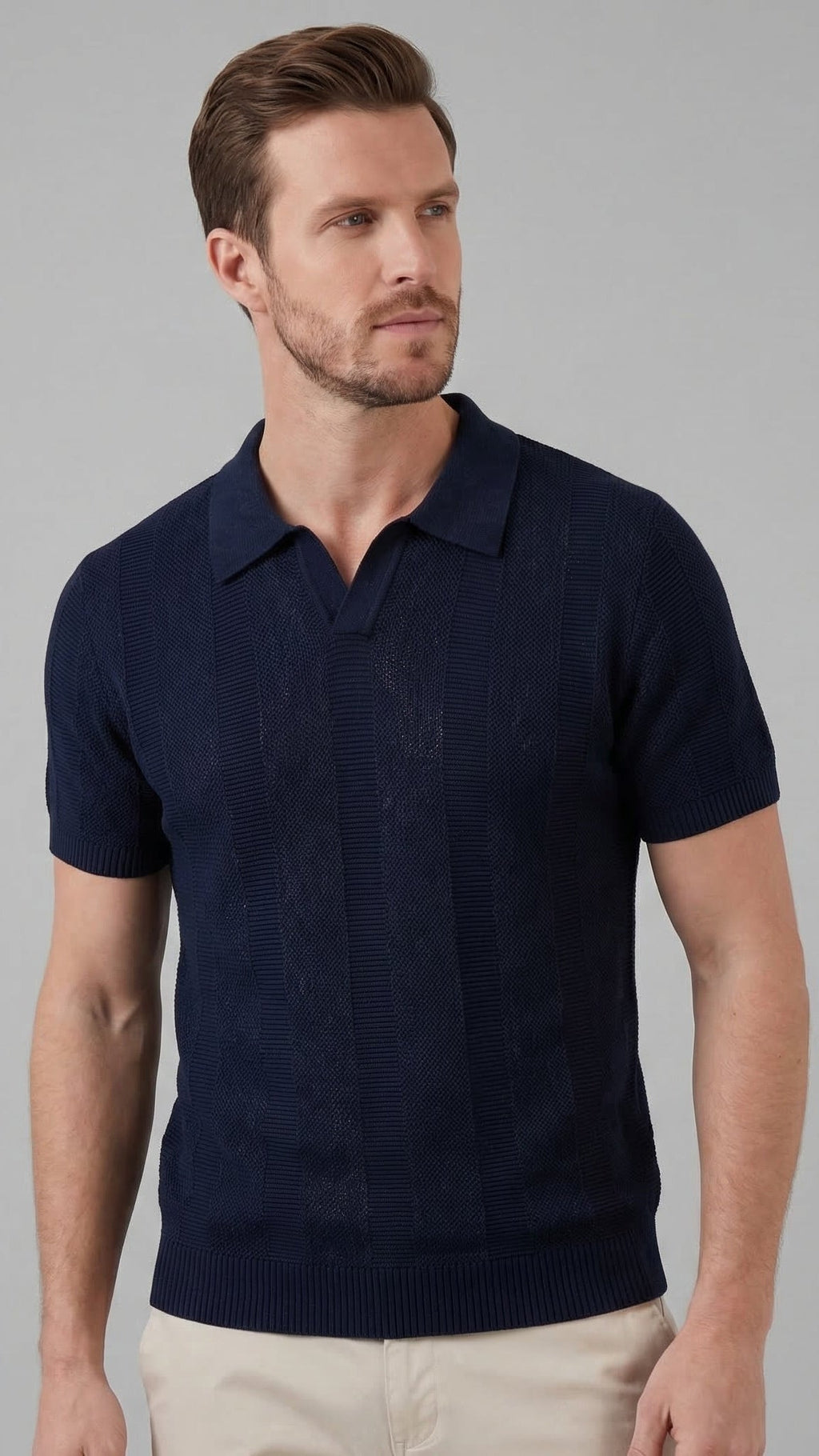Men's Short Sleeve Knit Polo Shirt - Modern Design for Casual Wear