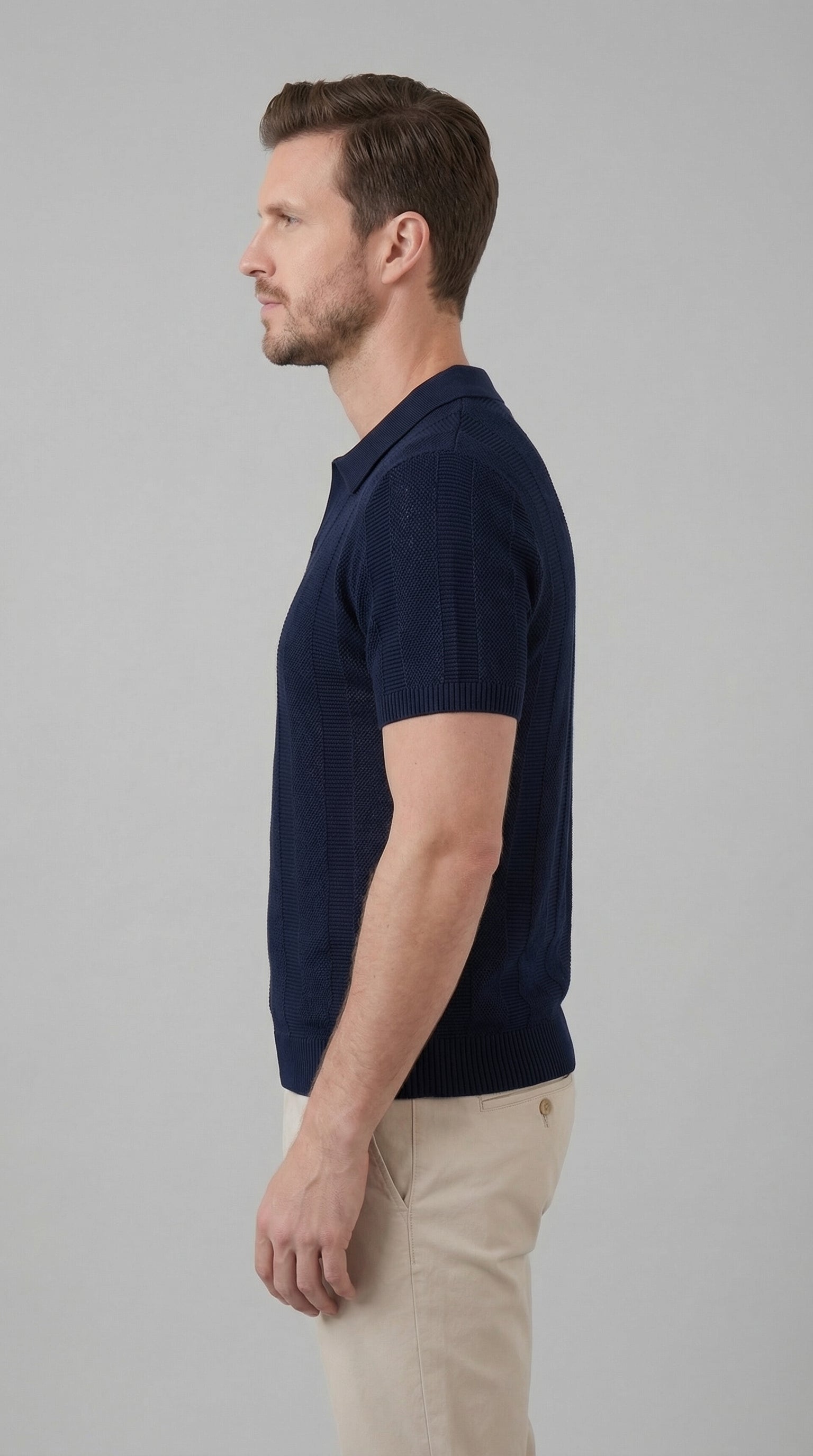 Men's Short Sleeve Knit Polo Shirt - Modern Design for Casual Wear