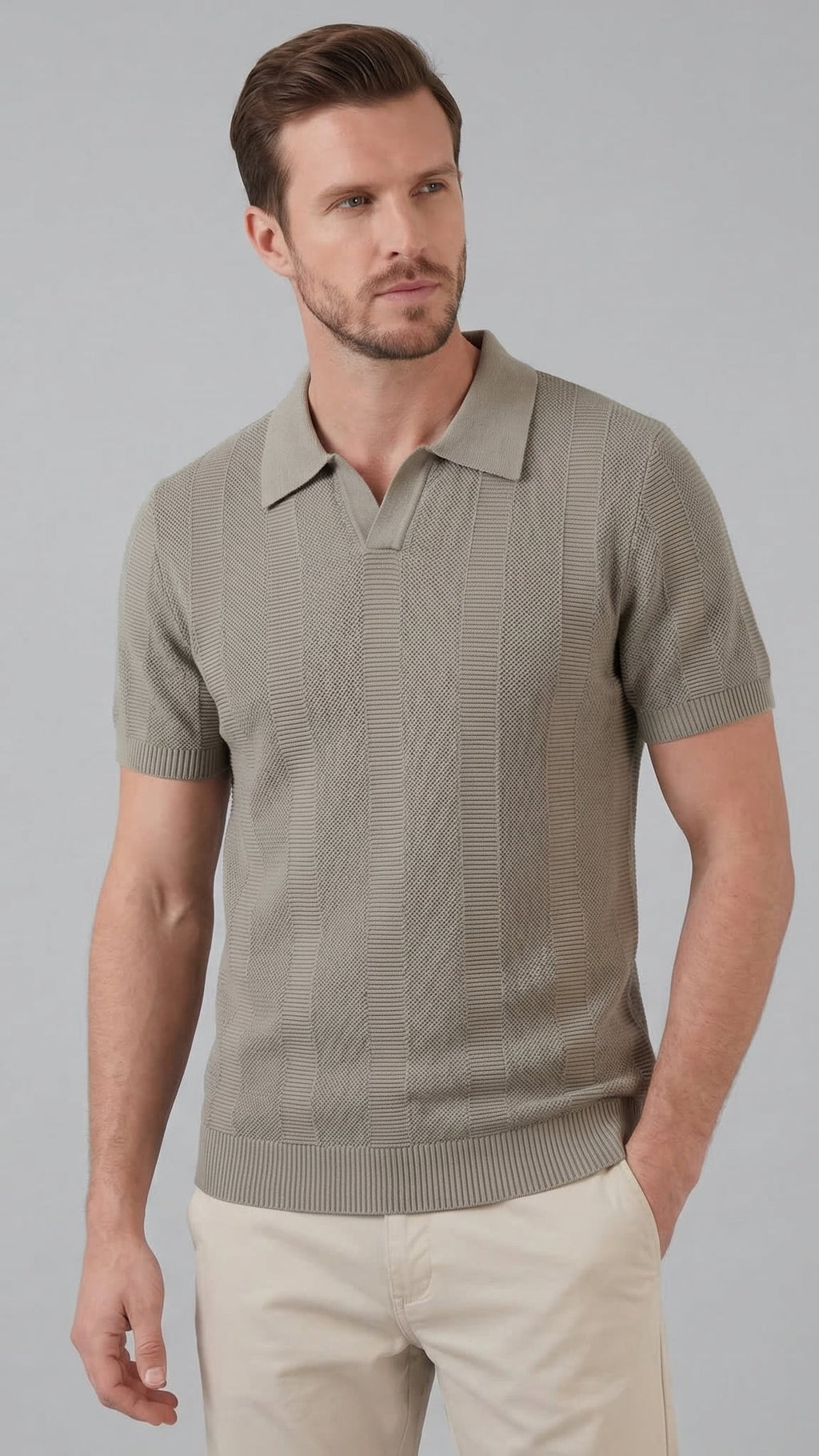 Men's Short Sleeve Knit Polo Shirt - Modern Design for Casual Wear