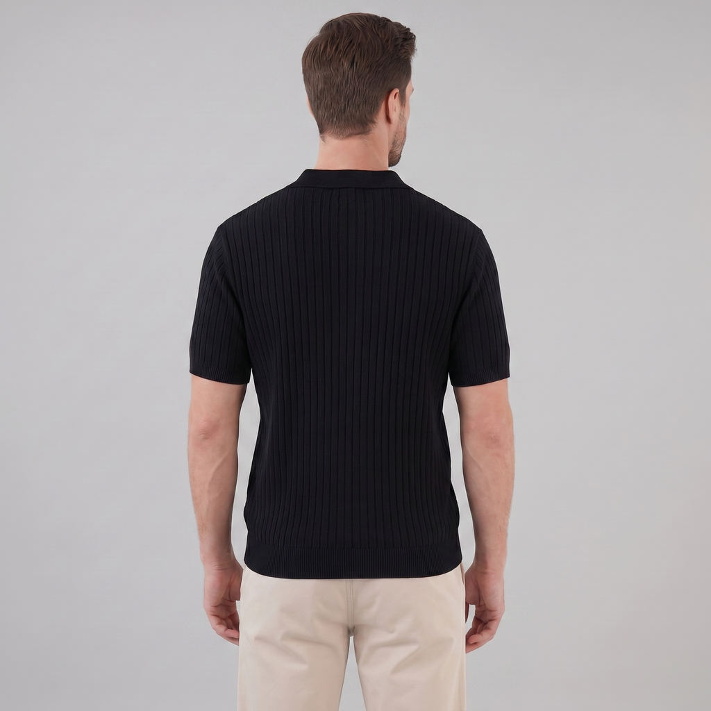 Men's Short Sleeve Rib-Knit Polo Shirt - Casual Wear, Comfortable Fit