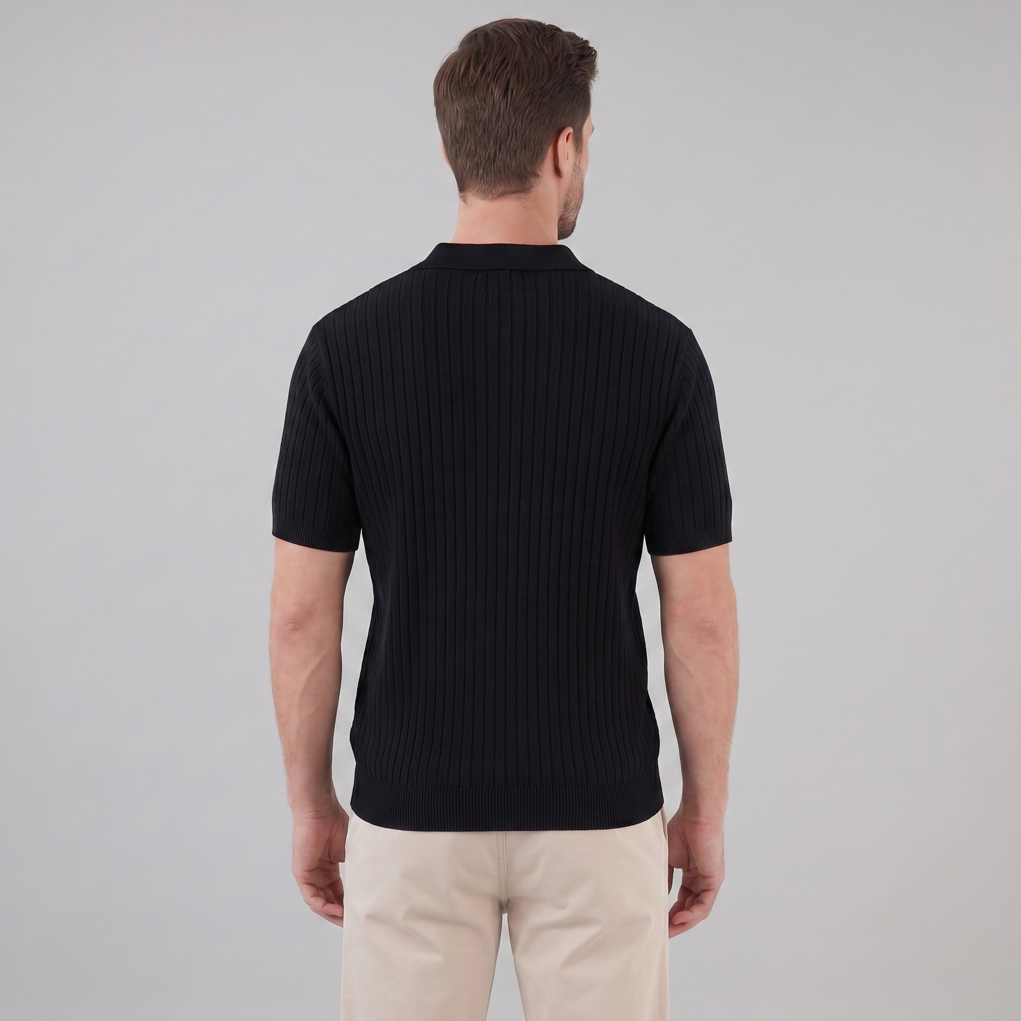 Men's Short Sleeve Rib-Knit Polo Shirt - Casual Wear, Comfortable Fit