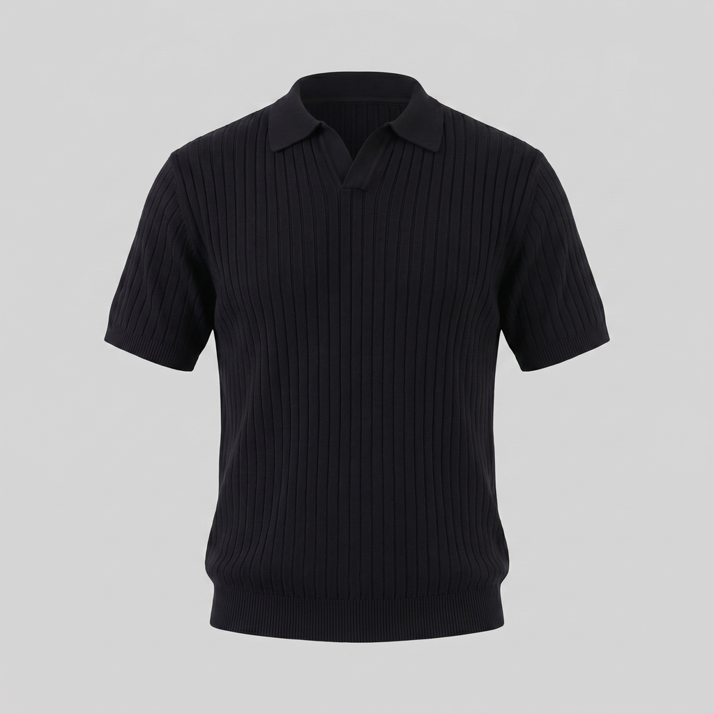Men's Short Sleeve Rib-Knit Polo Shirt - Casual Wear, Comfortable Fit