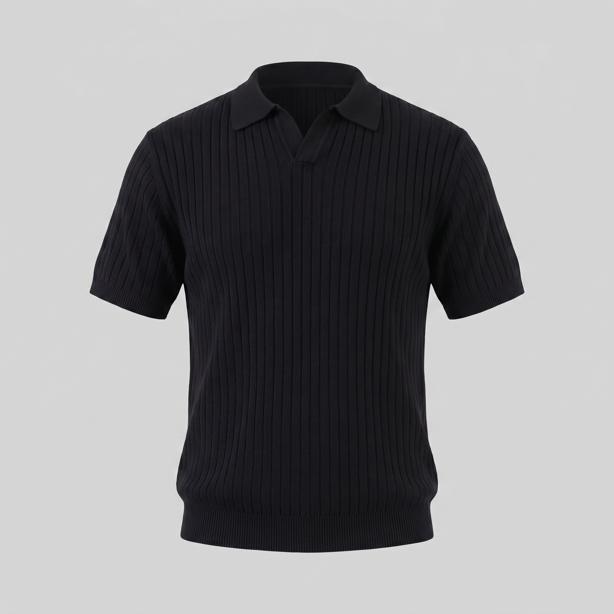 Men's Short Sleeve Rib-Knit Polo Shirt - Casual Wear, Comfortable Fit
