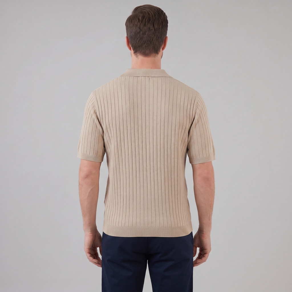Men's Short Sleeve Rib-Knit Polo Shirt - Casual Wear, Comfortable Fit