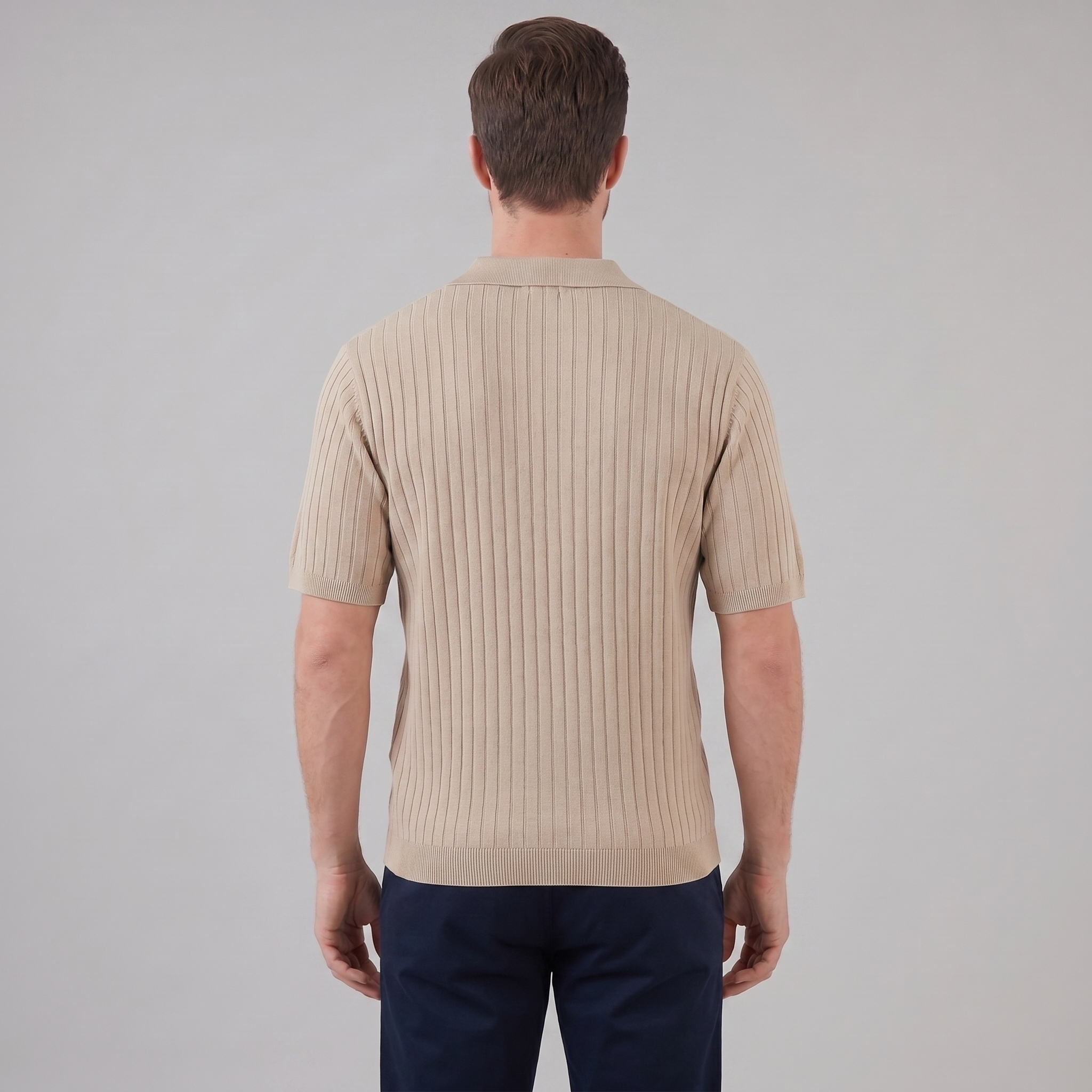 Men's Short Sleeve Rib-Knit Polo Shirt - Casual Wear, Comfortable Fit