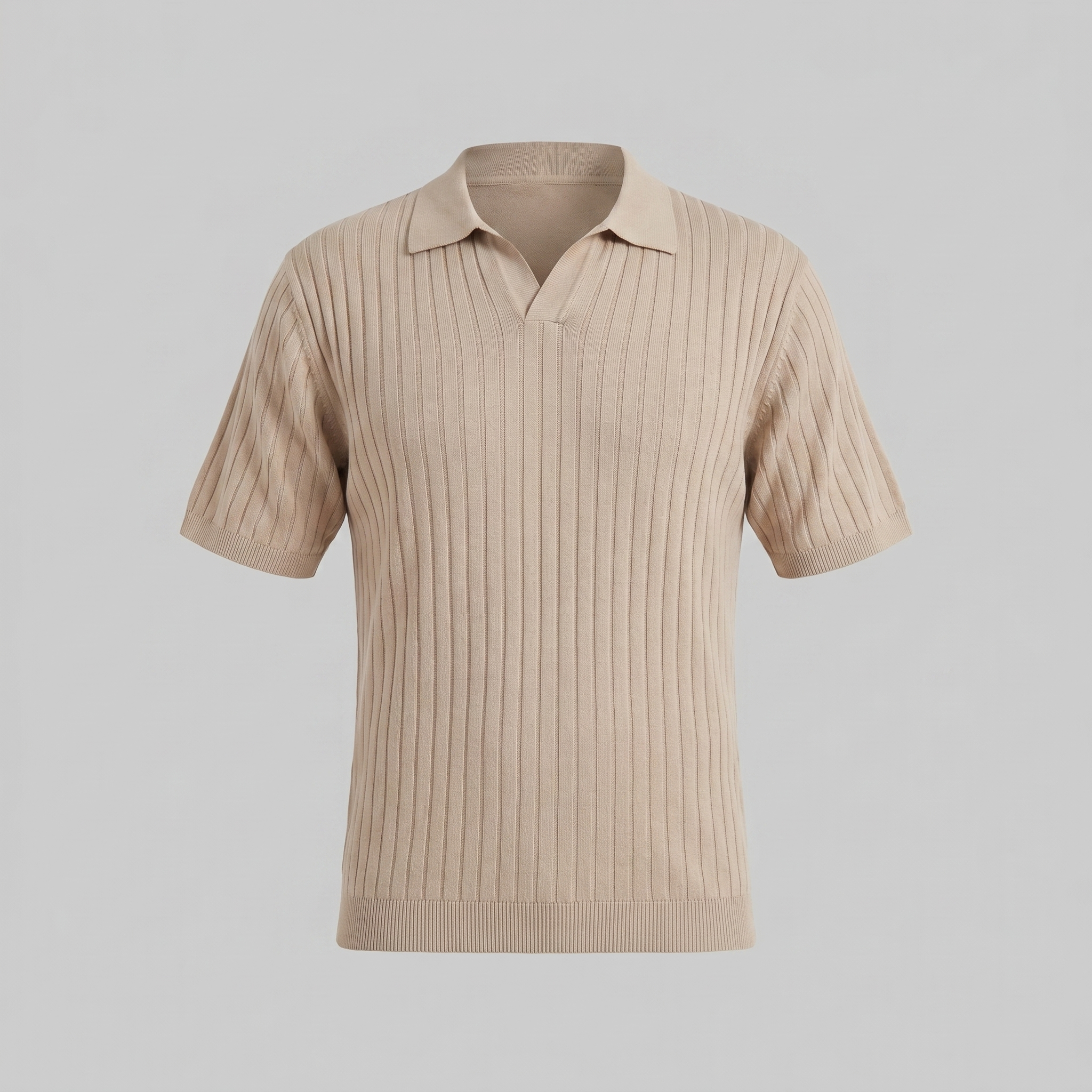 Men's Short Sleeve Rib-Knit Polo Shirt - Casual Wear, Comfortable Fit