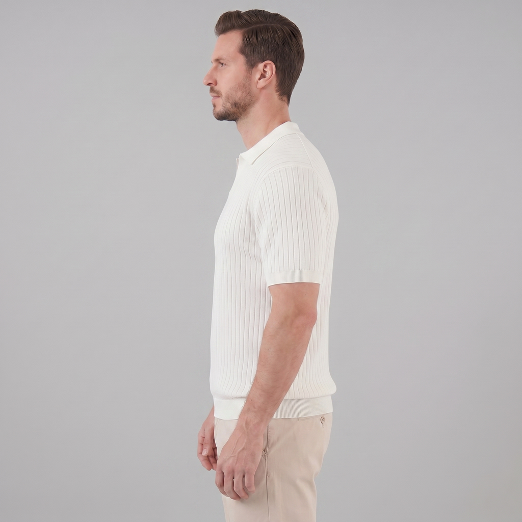Men's Short Sleeve Rib-Knit Polo Shirt - Casual Wear, Comfortable Fit