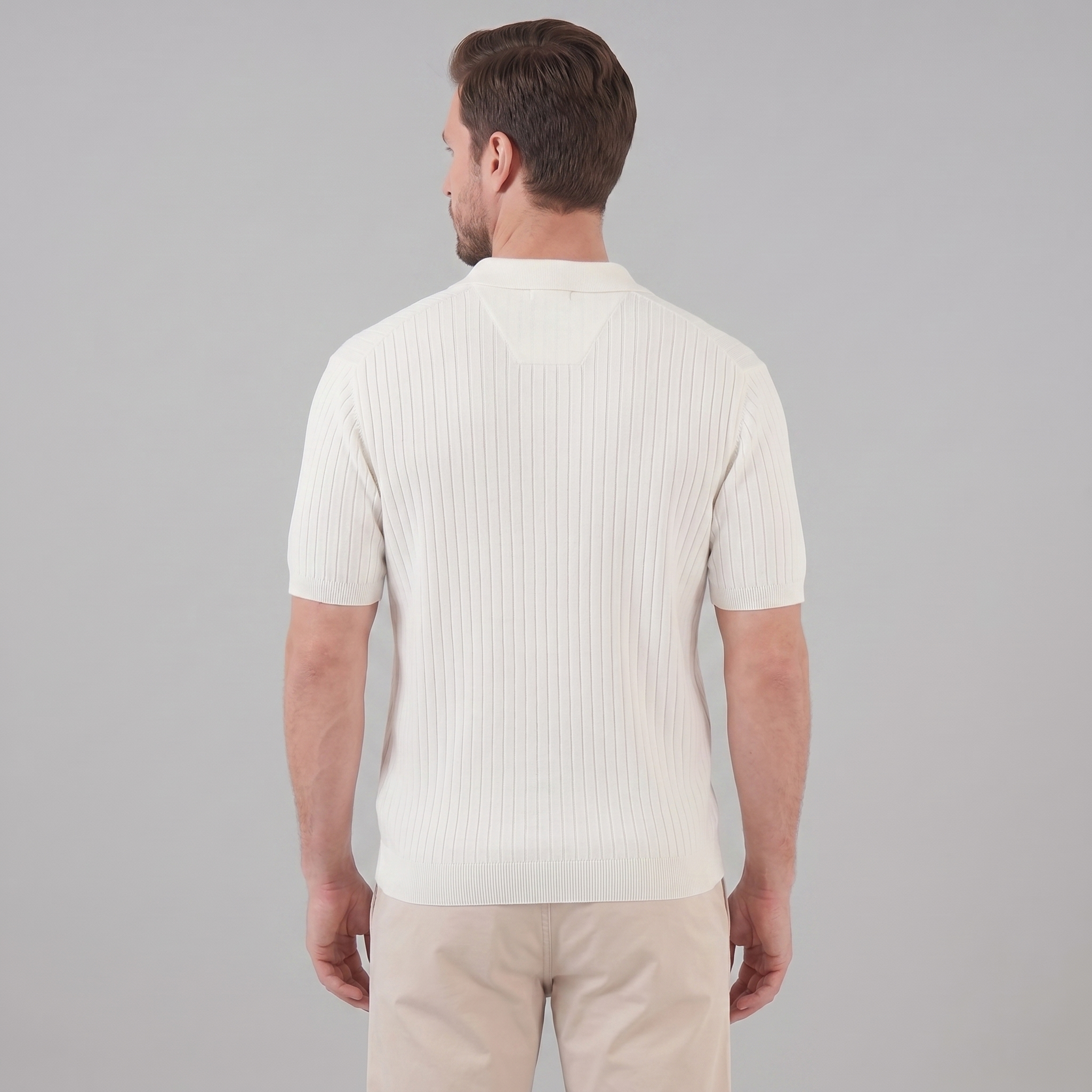 Men's Short Sleeve Rib-Knit Polo Shirt - Casual Wear, Comfortable Fit
