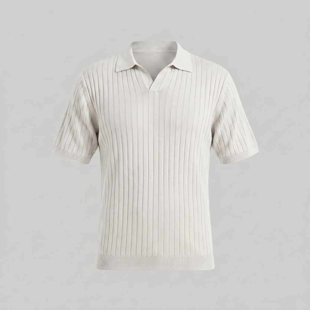 Men's Short Sleeve Rib-Knit Polo Shirt - Casual Wear, Comfortable Fit