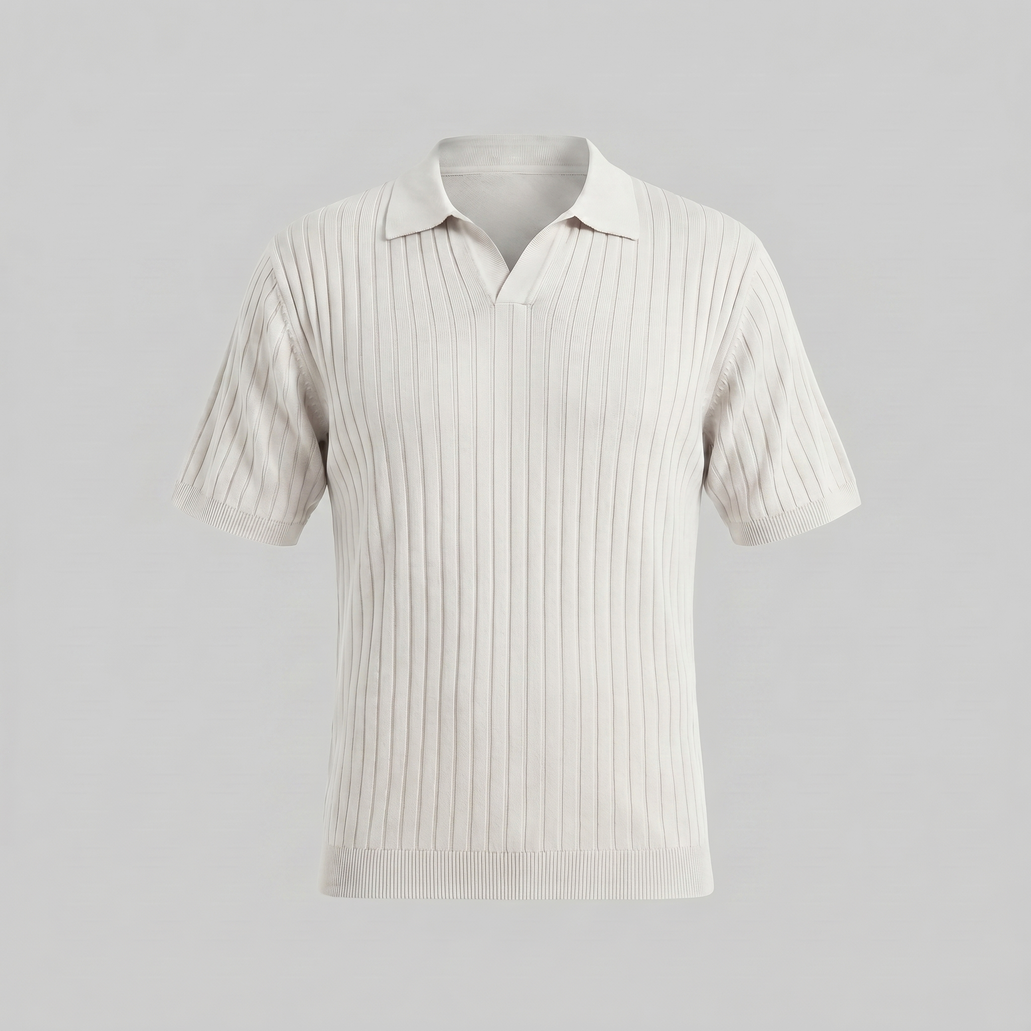 Men's Short Sleeve Rib-Knit Polo Shirt - Casual Wear, Comfortable Fit