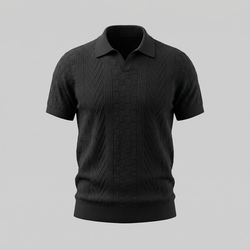 Men's Slim Fit Jacquard Polo Shirt - Casual Wear, Lightweight Fabric
