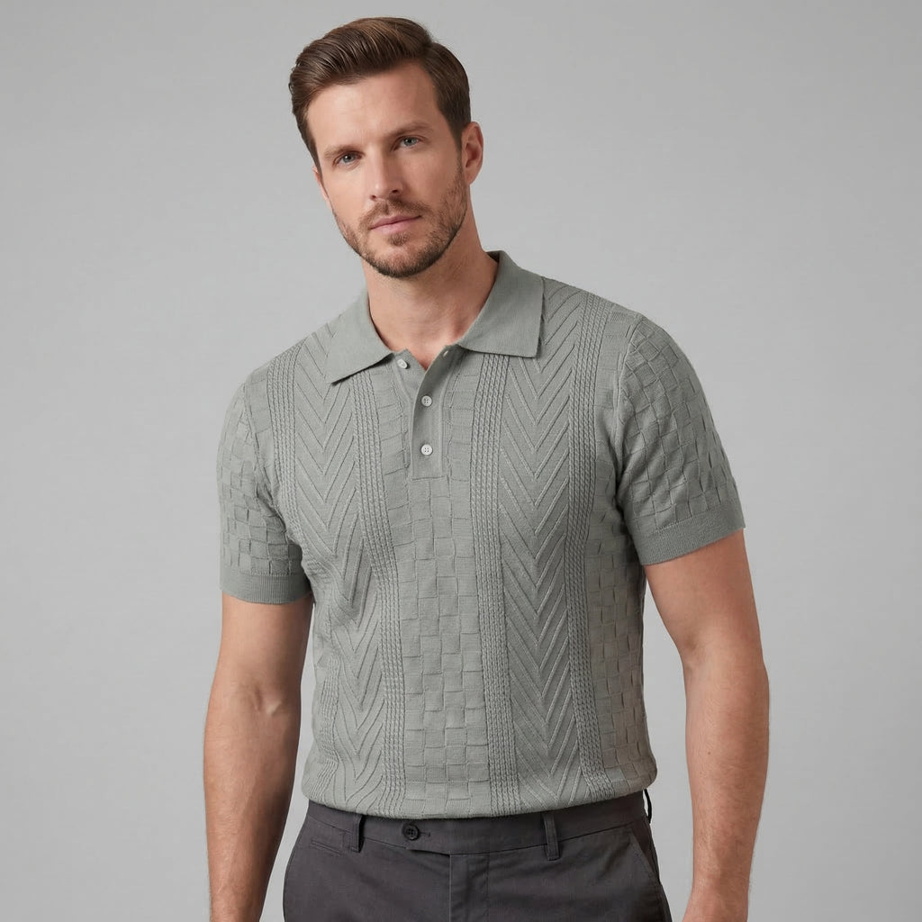 Men's Slim Fit Jacquard Polo Shirt - Casual Wear, Lightweight Fabric