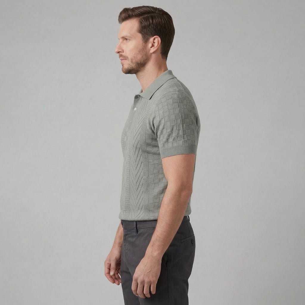 Men's Slim Fit Jacquard Polo Shirt - Casual Wear, Lightweight Fabric