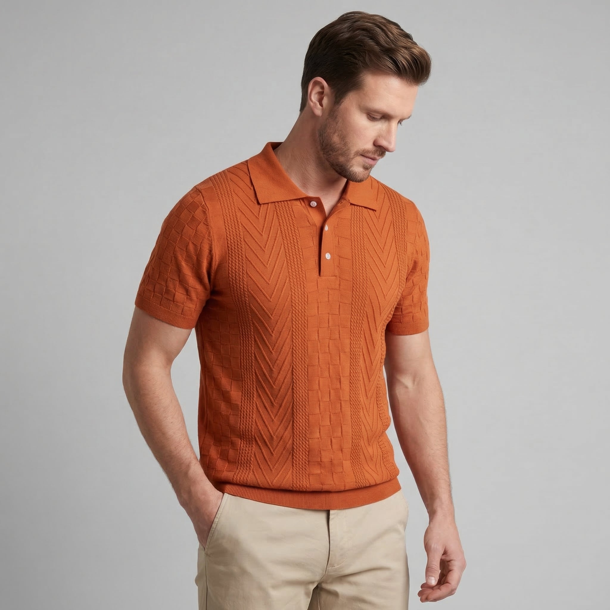 Men's Slim Fit Jacquard Polo Shirt - Casual Wear, Lightweight Fabric