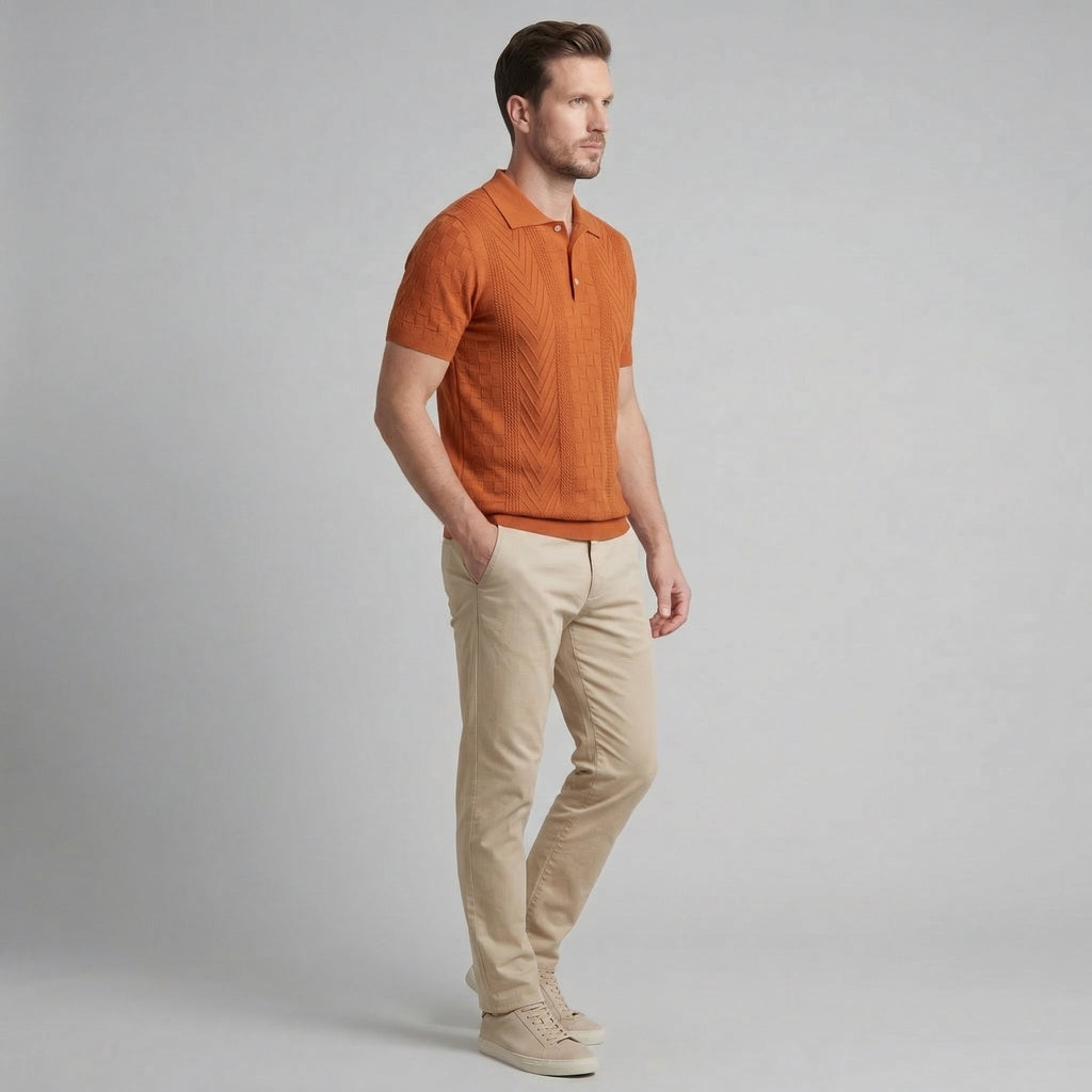 Men's Slim Fit Jacquard Polo Shirt - Casual Wear, Lightweight Fabric