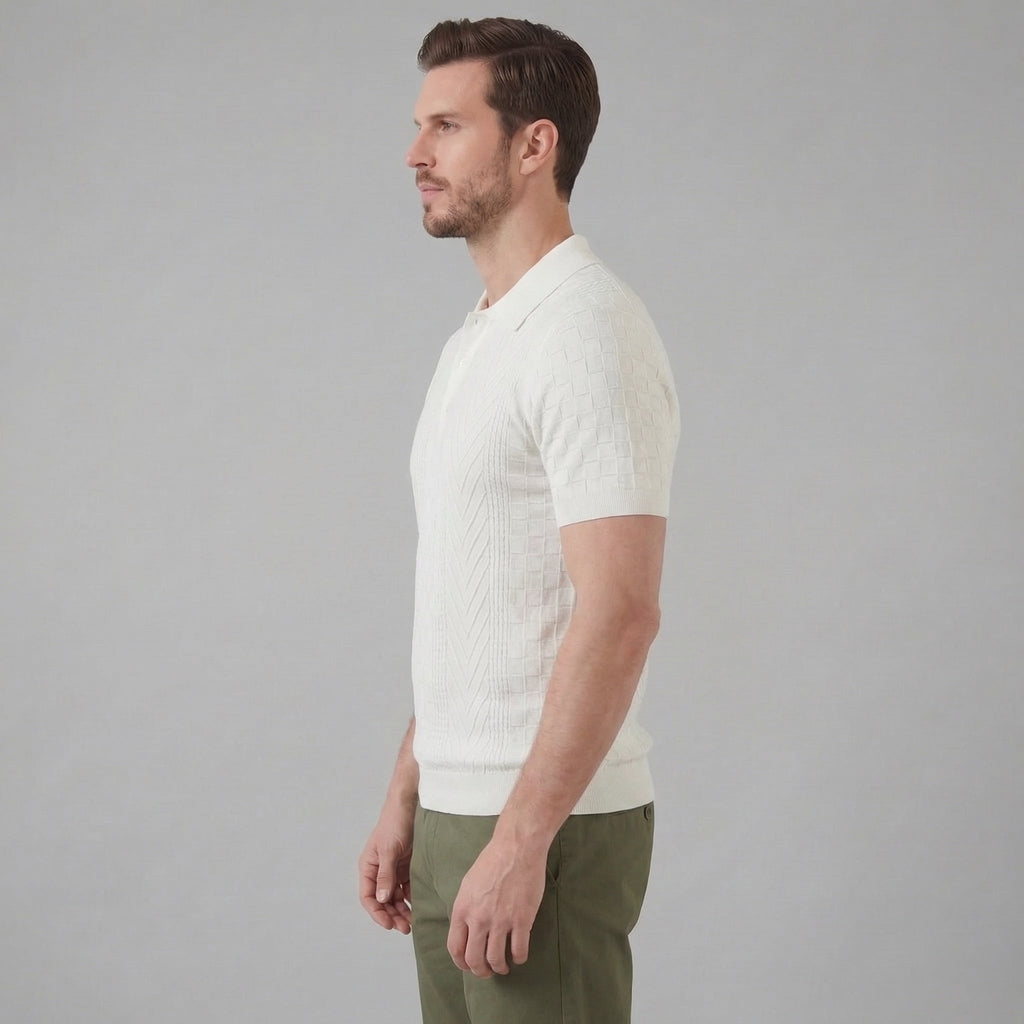 Men's Slim Fit Jacquard Polo Shirt - Casual Wear, Lightweight Fabric