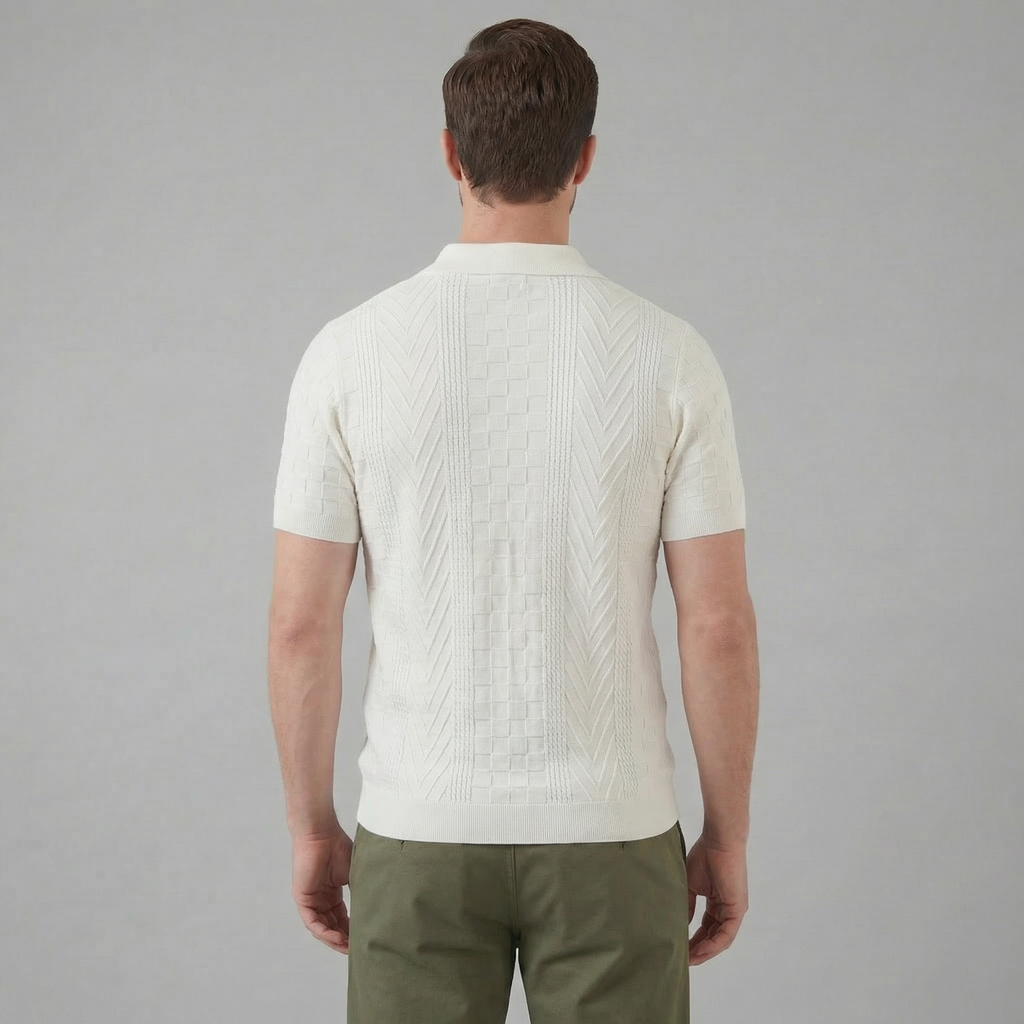 Men's Slim Fit Jacquard Polo Shirt - Casual Wear, Lightweight Fabric