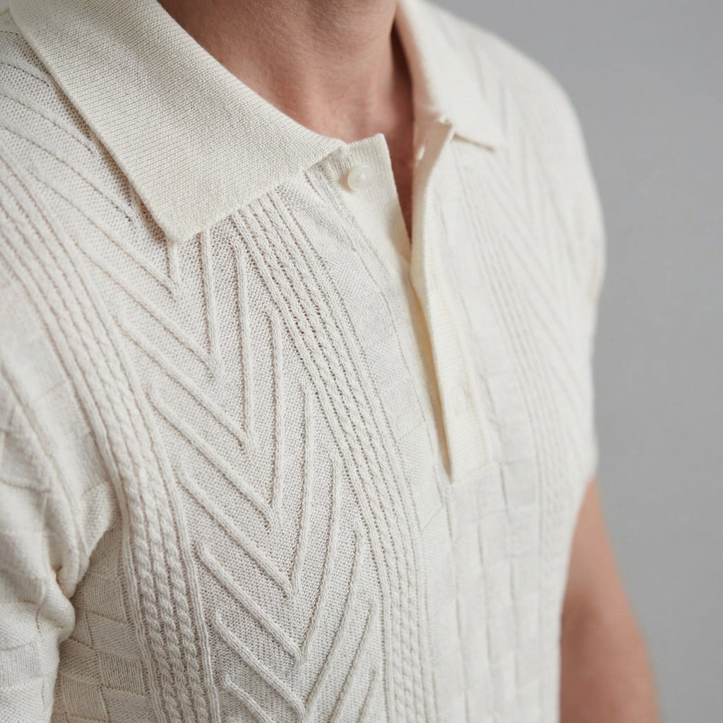 Men's Slim Fit Jacquard Polo Shirt - Casual Wear, Lightweight Fabric