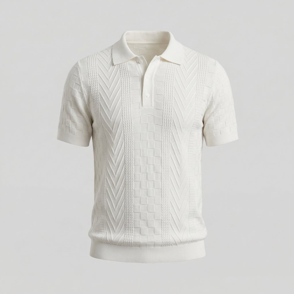 Men's Slim Fit Jacquard Polo Shirt - Casual Wear, Lightweight Fabric