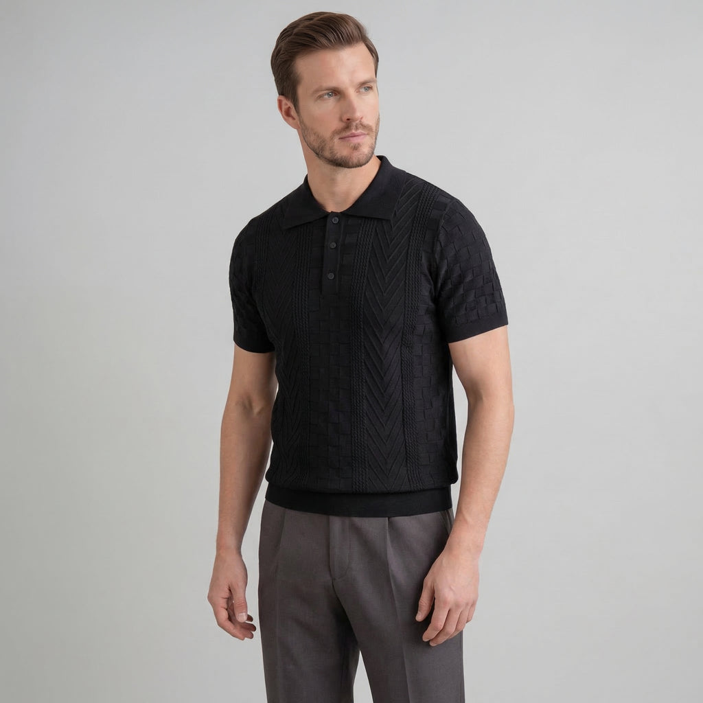 Men's Slim Fit Jacquard Polo Shirt - Casual Wear, Lightweight Fabric