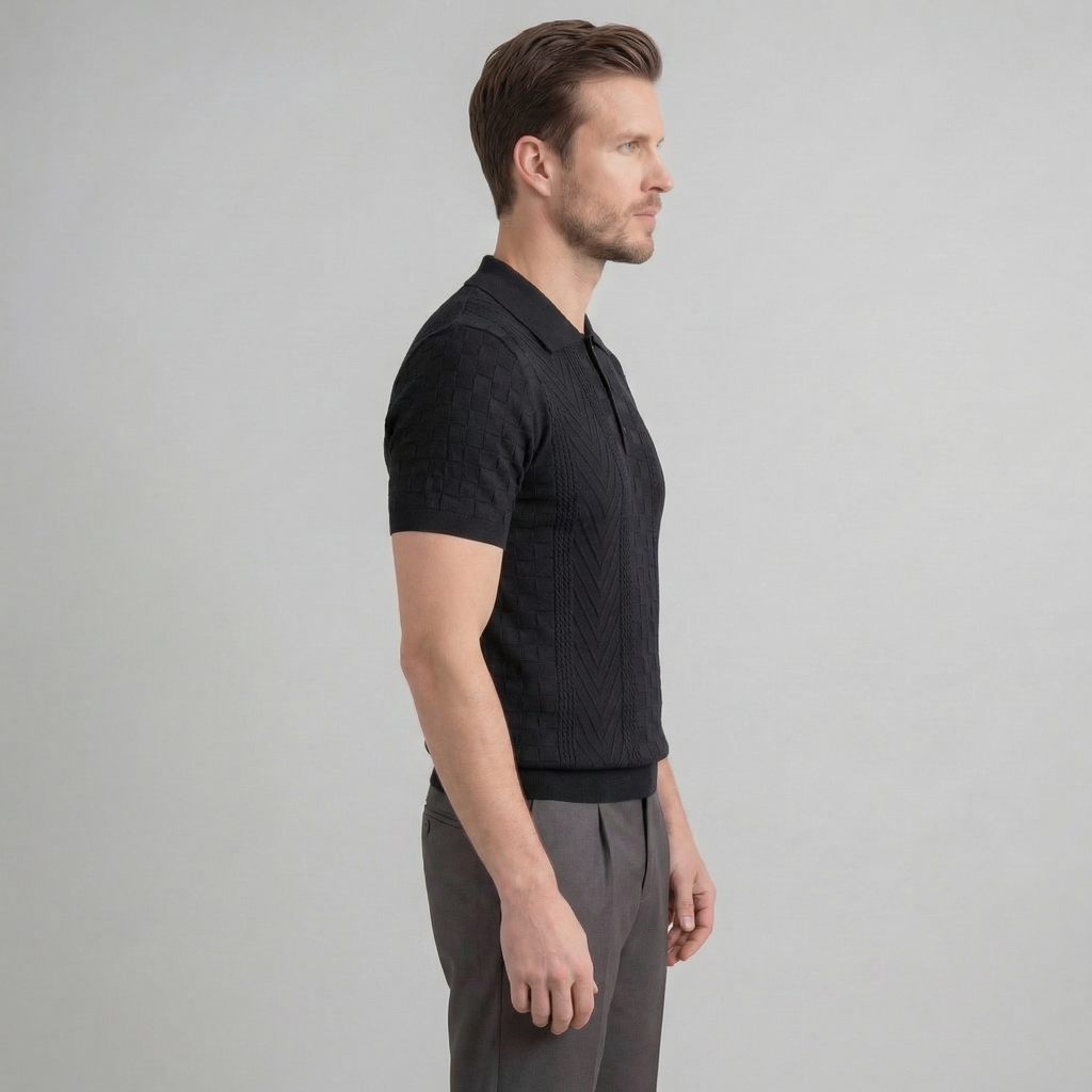 Men's Slim Fit Jacquard Polo Shirt - Casual Wear, Lightweight Fabric