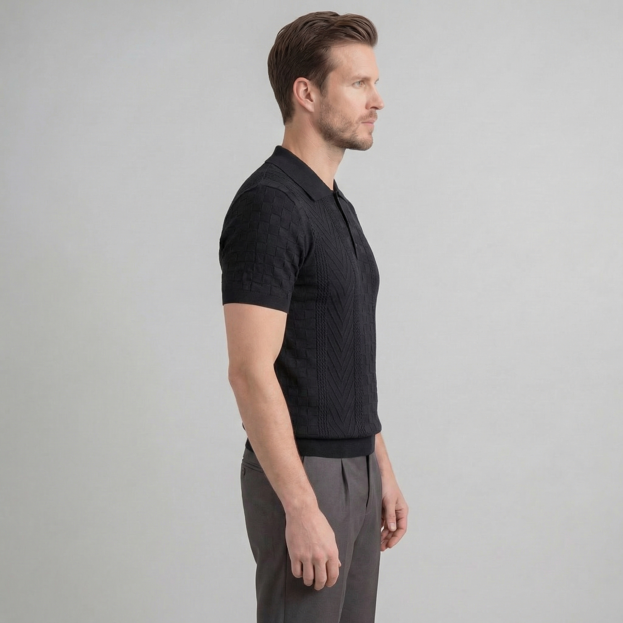 Men's Slim Fit Jacquard Polo Shirt - Casual Wear, Lightweight Fabric