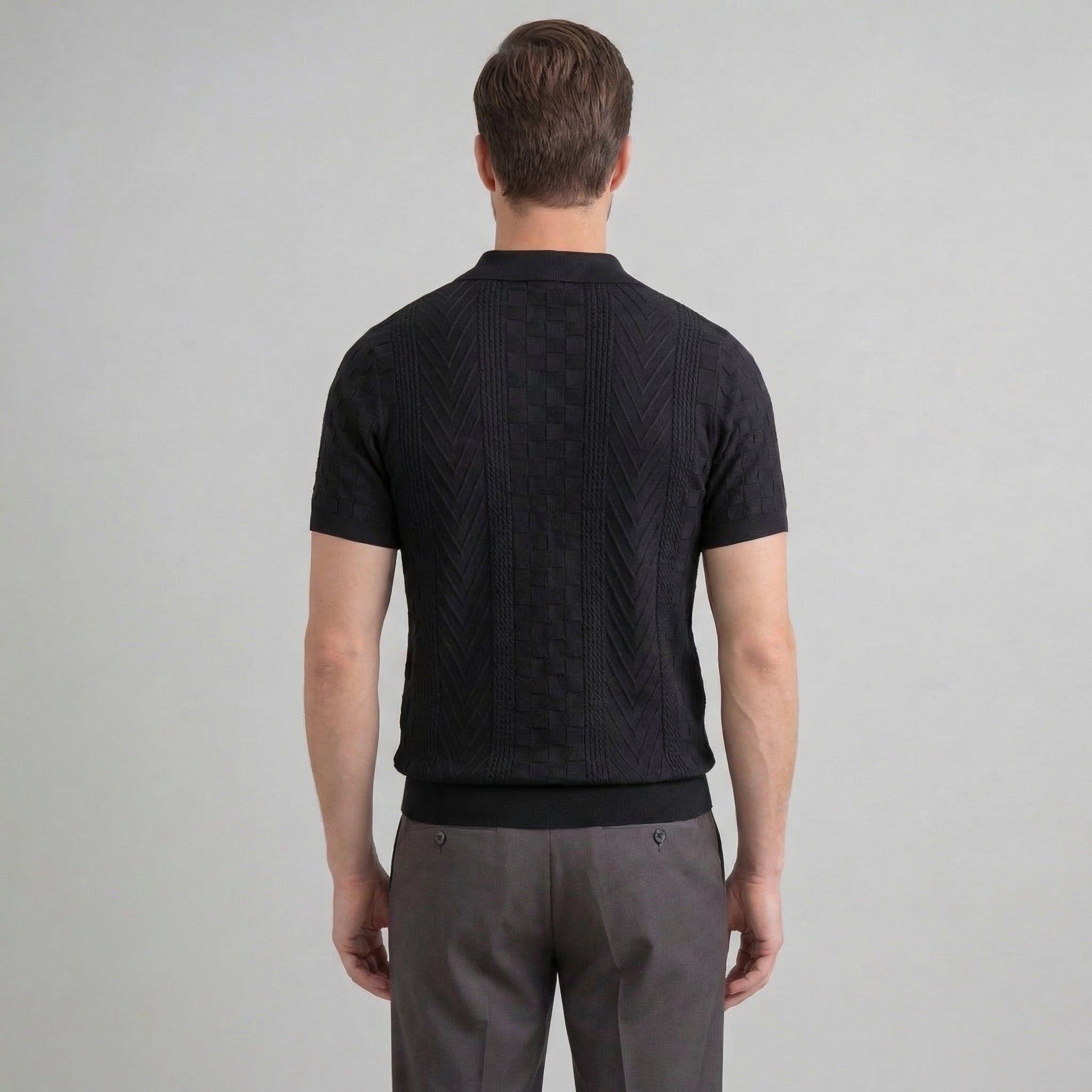 Men's Slim Fit Jacquard Polo Shirt - Casual Wear, Lightweight Fabric