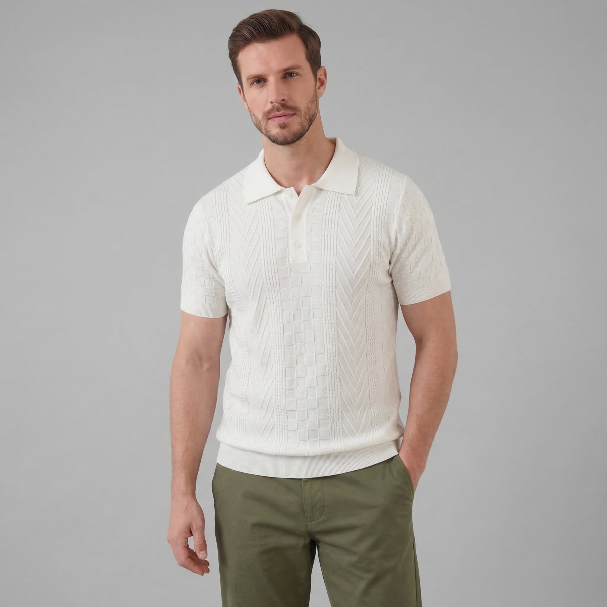 Men's Slim Fit Jacquard Polo Shirt - Casual Wear, Lightweight Fabric