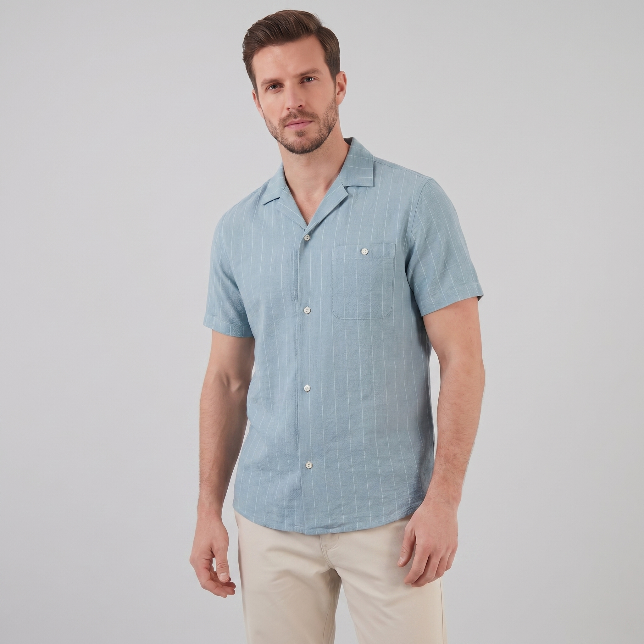 Men's Striped Cotton Button-Down Shirt for Casual or Business Wear