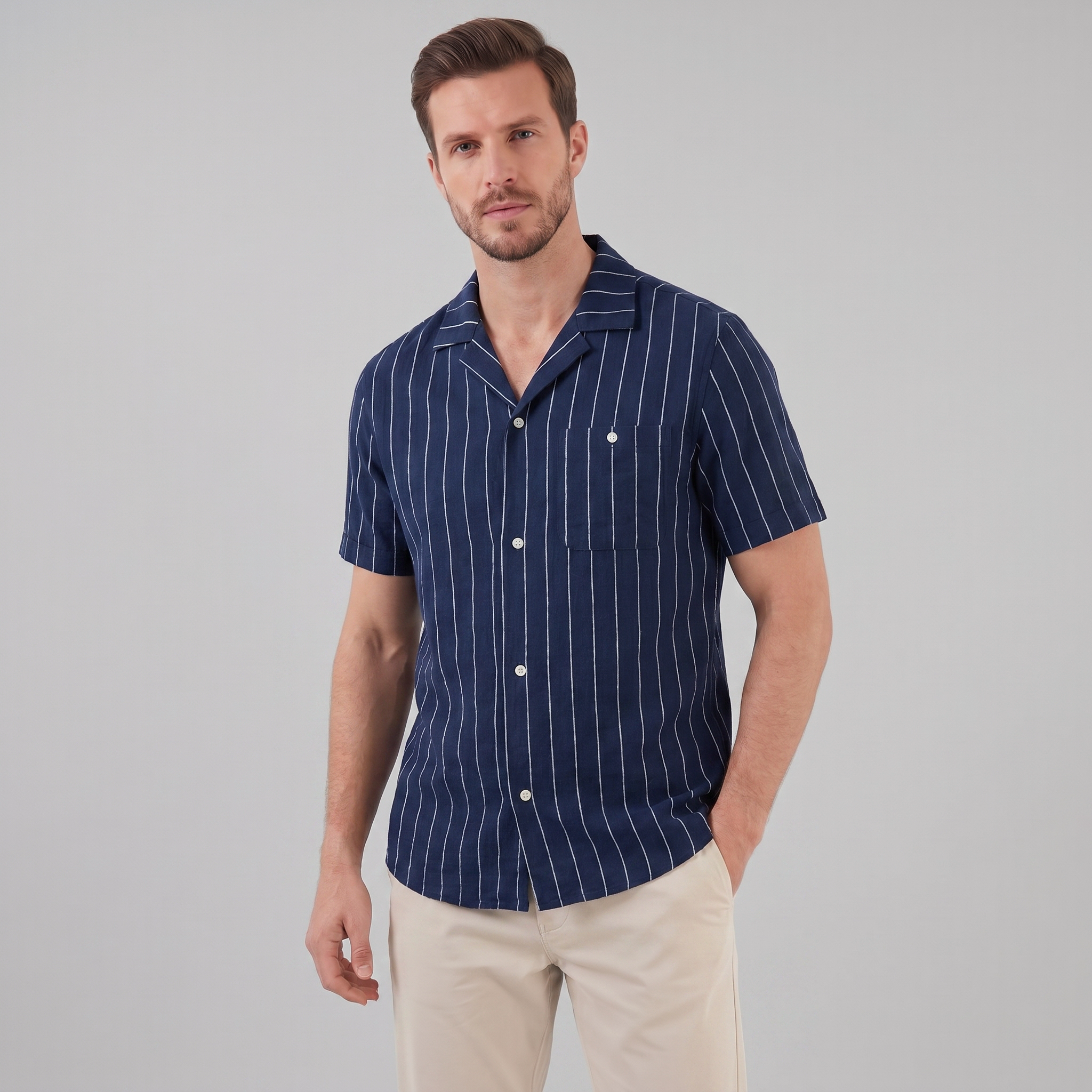Men's Striped Cotton Button-Down Shirt for Casual or Business Wear