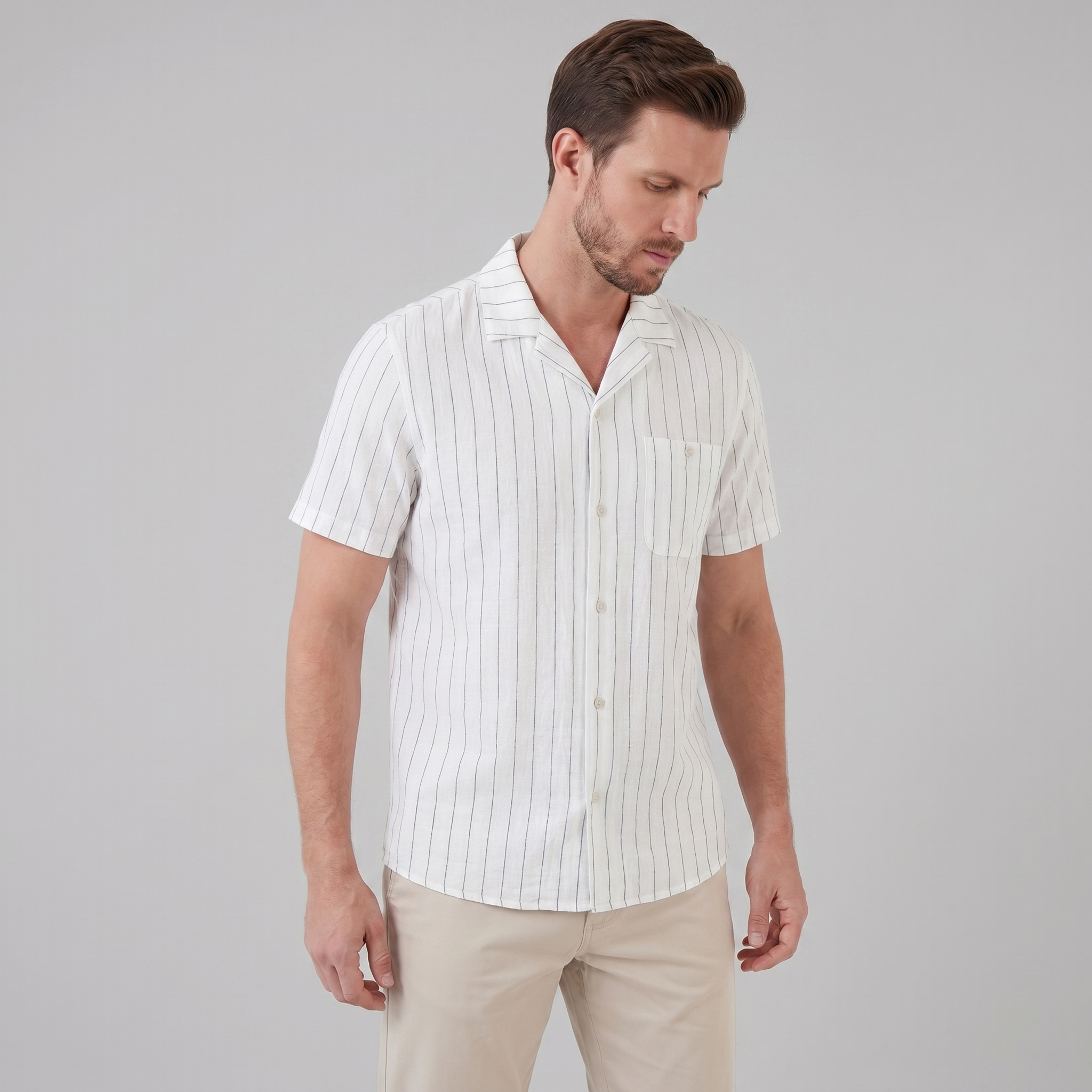 Men's Striped Cotton Button-Down Shirt for Casual or Business Wear