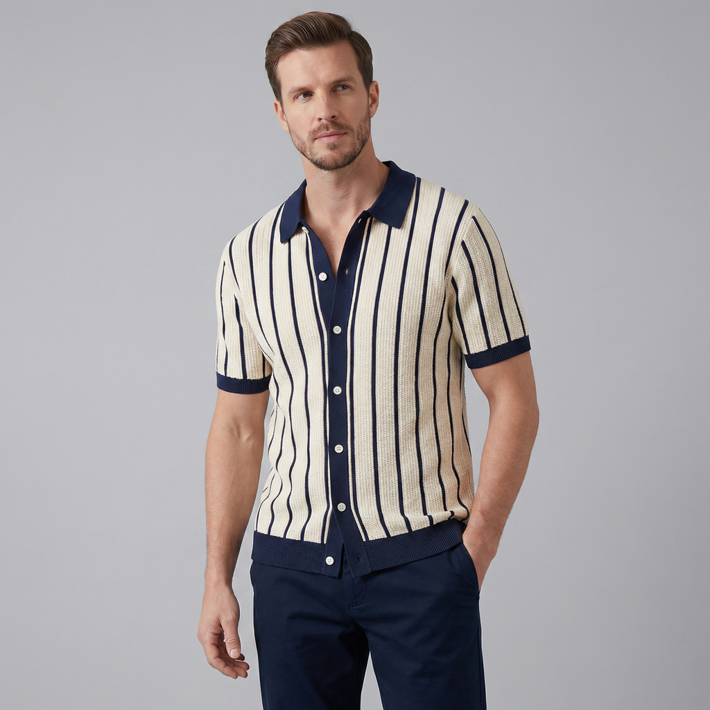 Men's Striped Cotton Button Down Shirt for Casual or Business Wear