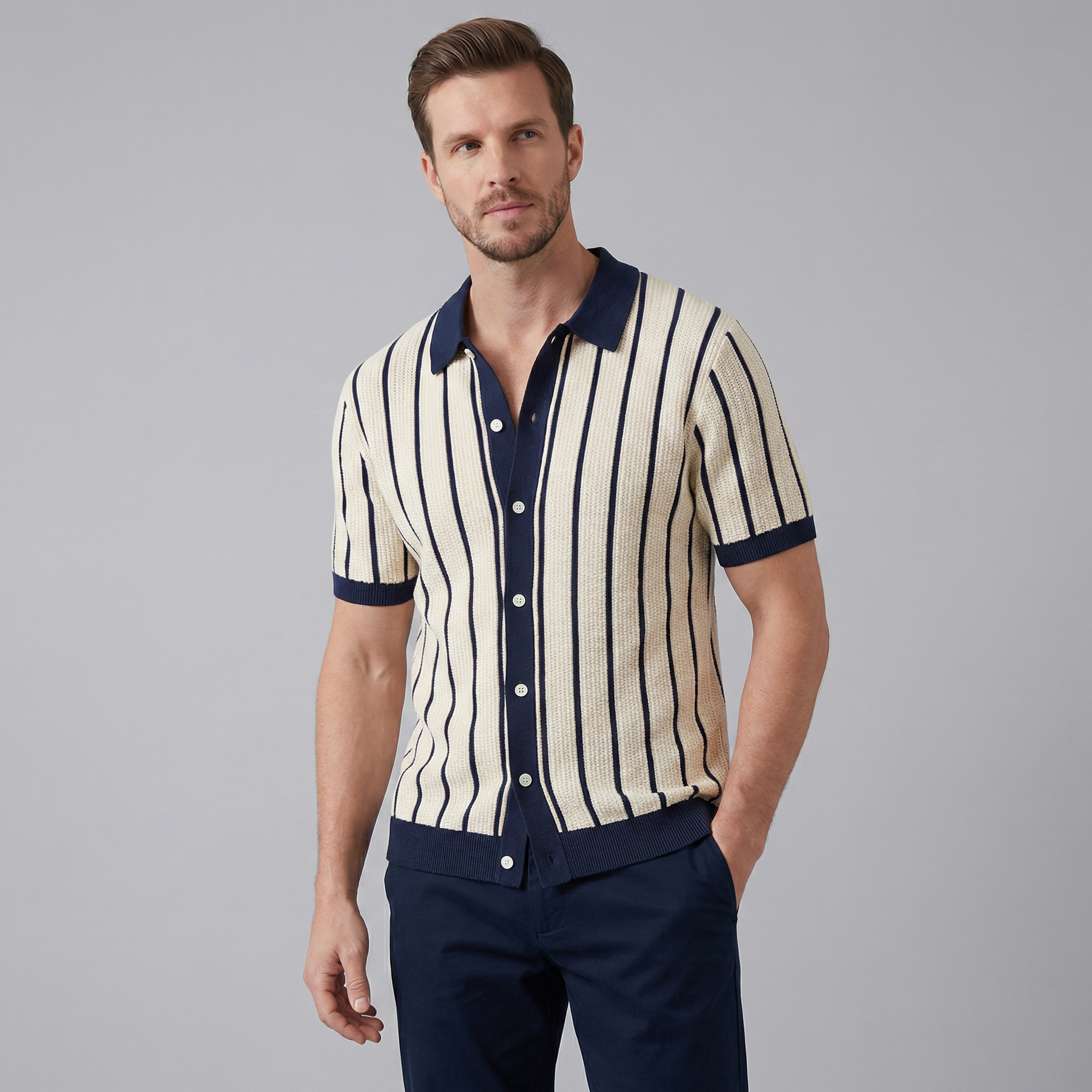 Men's Striped Cotton Button Down Shirt for Casual or Business Wear